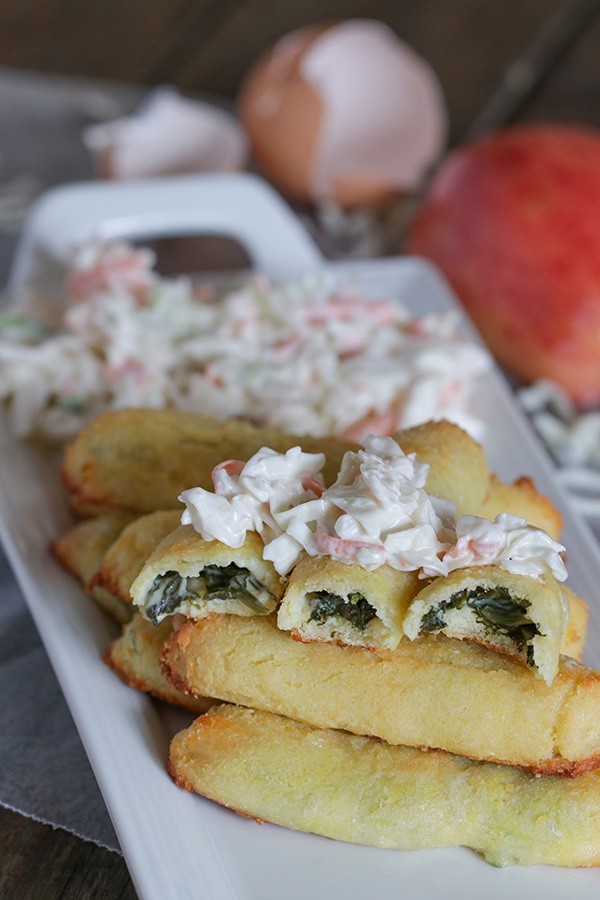 Cheesy Spinach Rolls with Apple Slaw