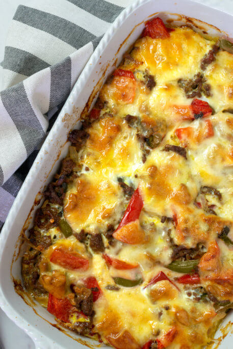 Keto Philly Cheesesteak Casserole Recipe | Tasteaholics